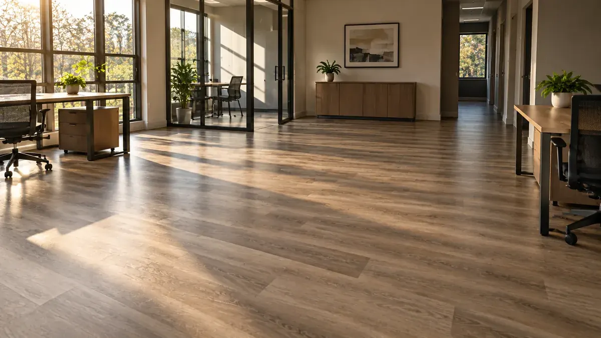An empty room in Anthem with new dark hardwood flooring laid straight to the walls